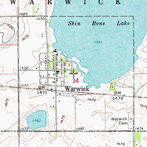 Topographic Map of City of Warwick, ND