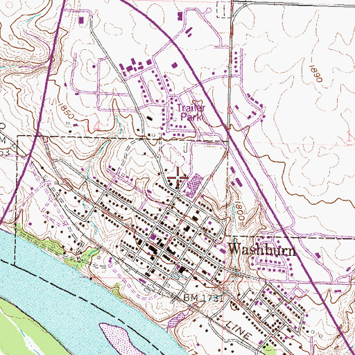 Topographic Map of City of Washburn, ND