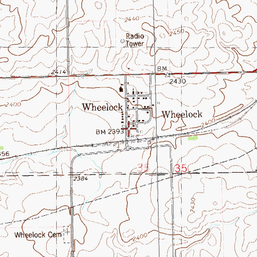 Topographic Map of City of Wheelock, ND