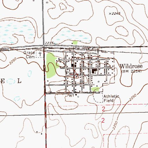 Topographic Map of City of Wildrose, ND