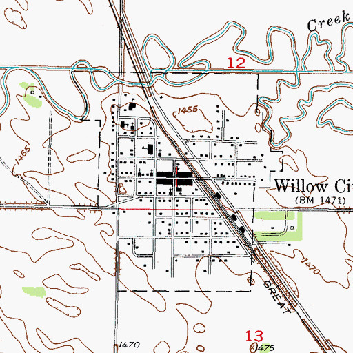 Topographic Map of City of Willow City, ND