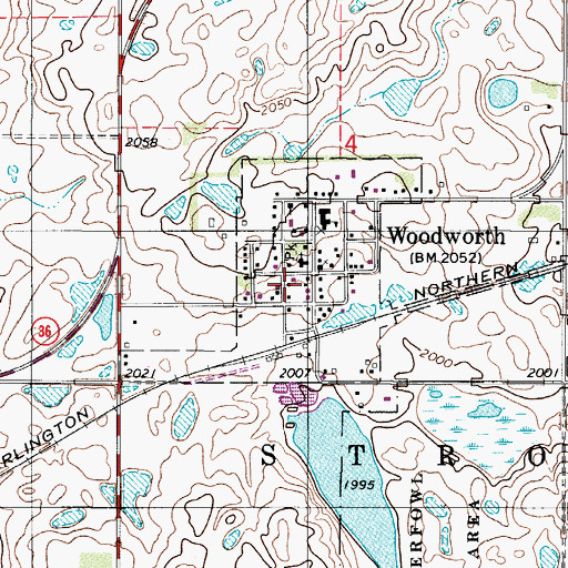 Topographic Map of City of Woodworth, ND