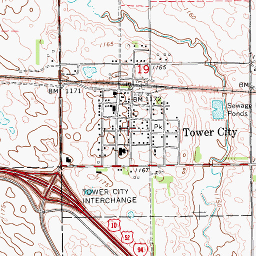 Topographic Map of Tower City, ND