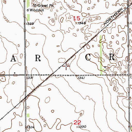 Topographic Map of Township of Bear Creek, ND
