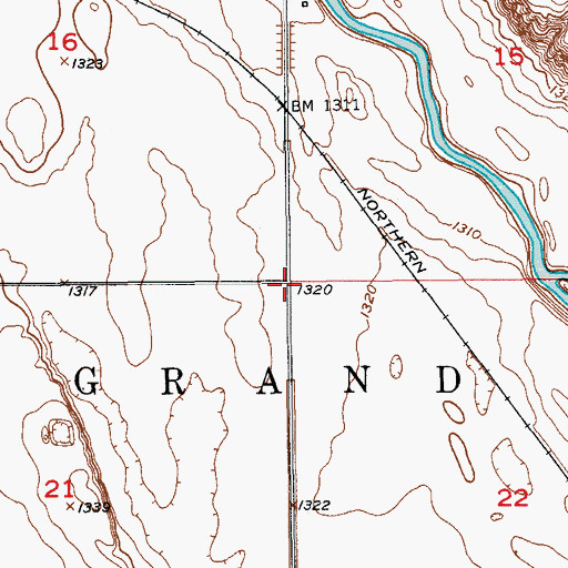 Topographic Map of Township of Grand Rapids, ND