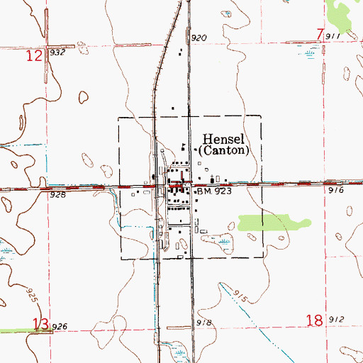Topographic Map of Hensel, ND