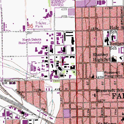 Topographic Map of North Dakota State University, ND