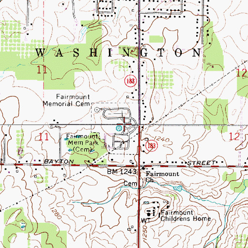 Topographic Map of Fairmount Memorial Cemetery, OH