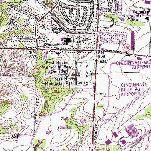 Topographic Map of Rest Haven Memorial Park, OH