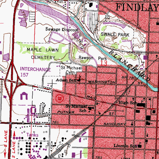 Topographic Map of Adam School, OH
