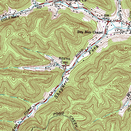 Topographic Map of Adams Cemetery, OH