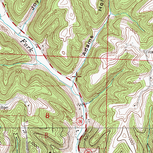 Topographic Map of Adams Hollow, OH