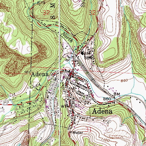 Topographic Map of Adena, OH