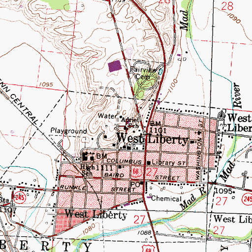 Topographic Map of Adriel School, OH