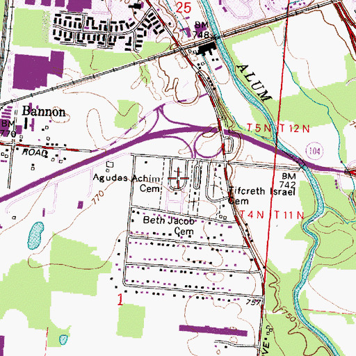 Topographic Map of Agudas Achim Cemetery, OH