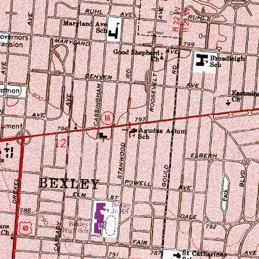 Topographic Map of Agudas Achim School, OH