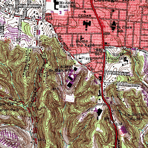 Topographic Map of Aiken Senior High School, OH