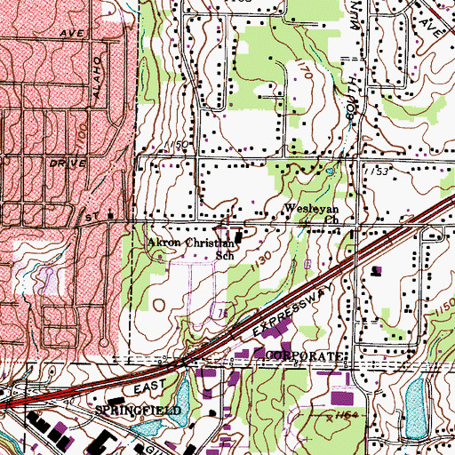 Topographic Map of Akron Christian School, OH