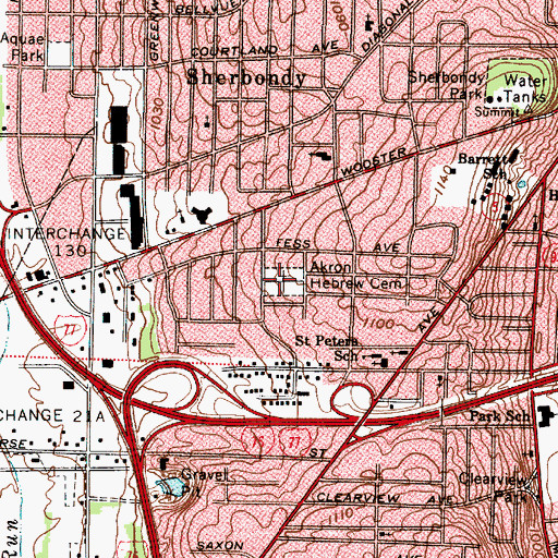 Topographic Map of Akron Hebrew Cemetery, OH