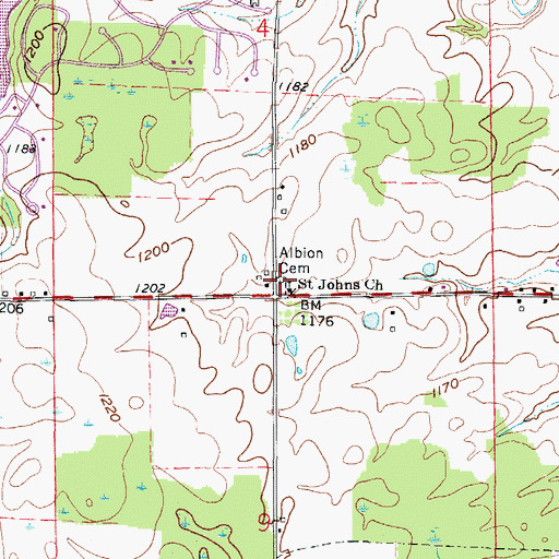 Topographic Map of Albion Cemetery, OH