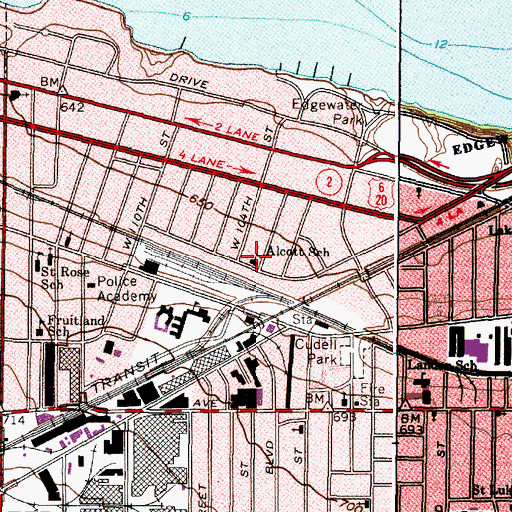 Topographic Map of Alcott School, OH