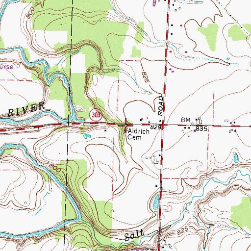 Topographic Map of Aldrich Cemetery, OH