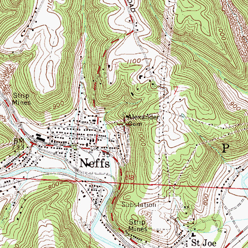 Topographic Map of Alexander Cemetery, OH