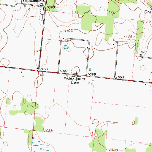 Topographic Map of Alexander Cemetery, OH