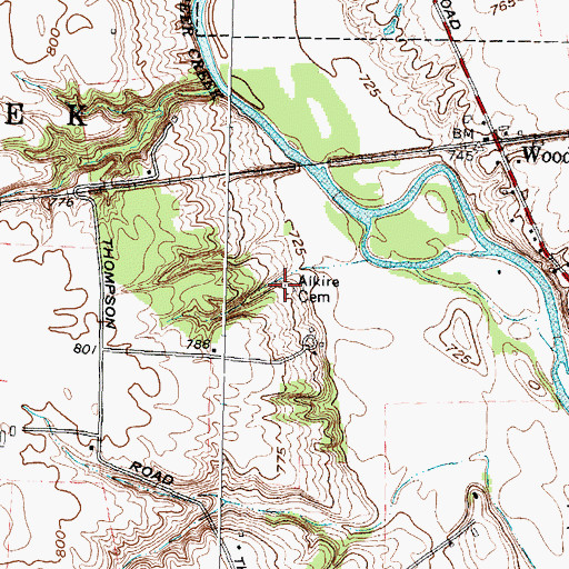 Topographic Map of Alkire Cemetery, OH
