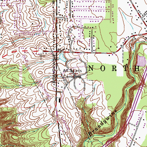 Topographic Map of All Saints Cemetery, OH
