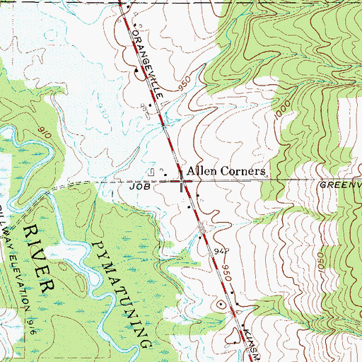 Topographic Map of Allen Corners, OH