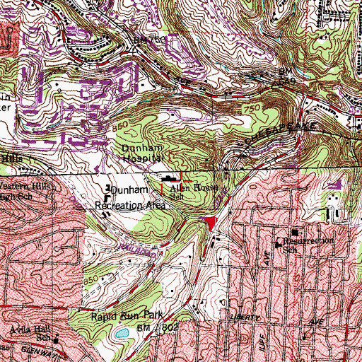 Topographic Map of Allen House School, OH