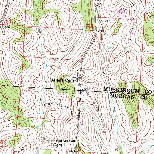 Topographic Map of Allens Cemetery, OH