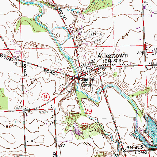 Topographic Map of Allentown, OH