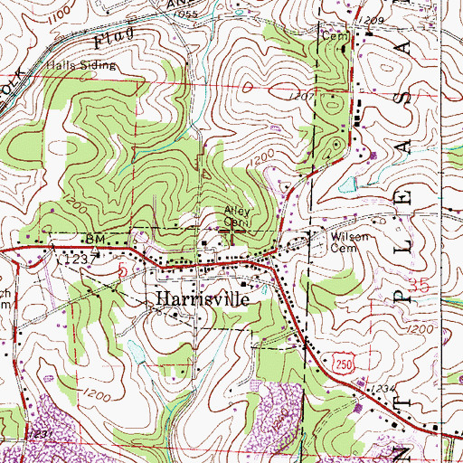 Topographic Map of Alley Cemetery, OH