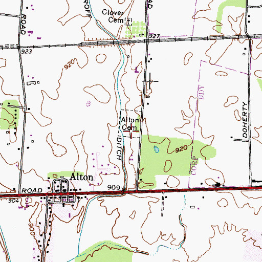 Topographic Map of Alton Cemetery, OH
