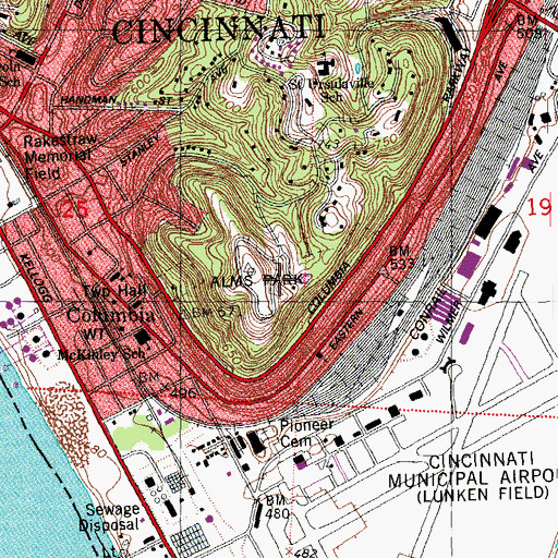 Topographic Map of Alums Park, OH