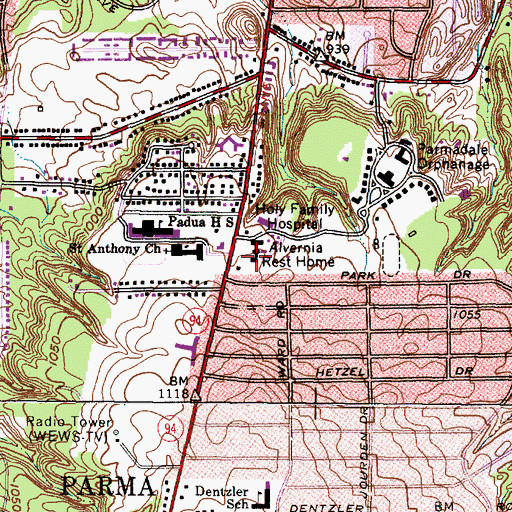 Topographic Map of Alvernia Rest Home, OH