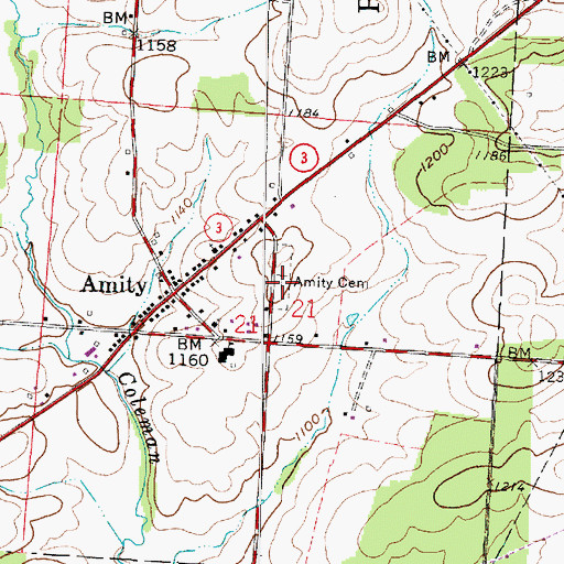 Topographic Map of Amity Cemetery, OH