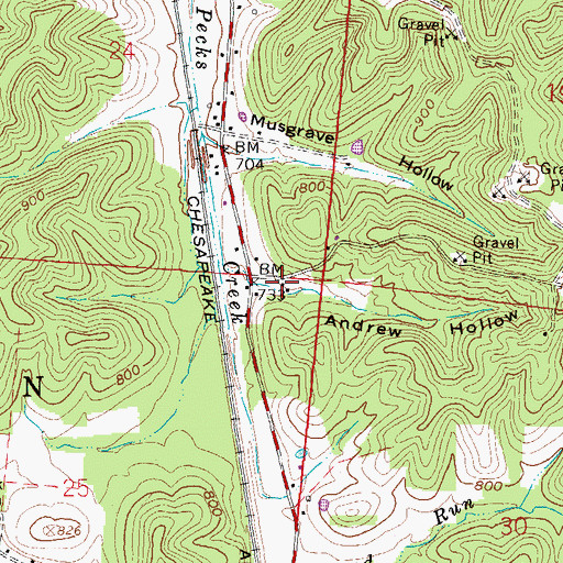 Topographic Map of Andrew Hollow, OH
