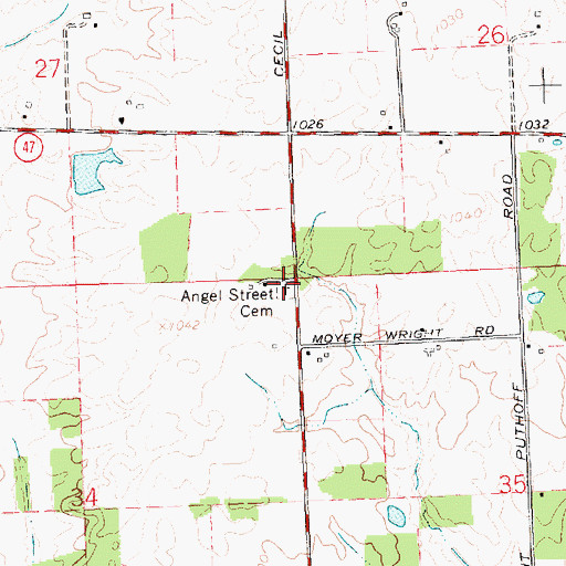 Topographic Map of Angel Street Cemetery, OH