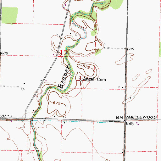 Topographic Map of Angell Cemetery, OH