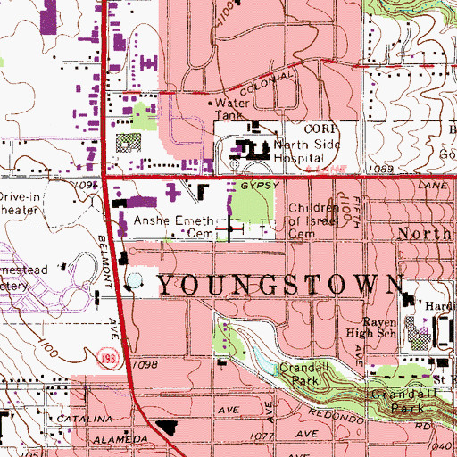 Topographic Map of Anshe Emeth Cemetery, OH