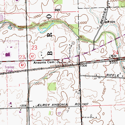 Topographic Map of Ansonia Cemetery, OH