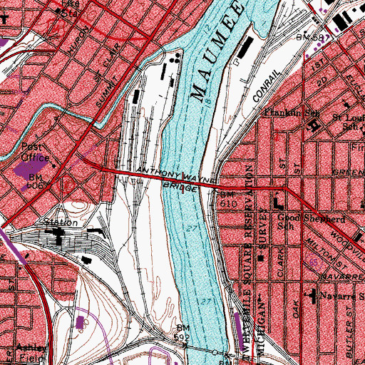 Topographic Map of Anthony Wayne Bridge, OH