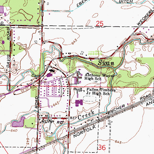 Topographic Map of Anthony Wayne High School, OH