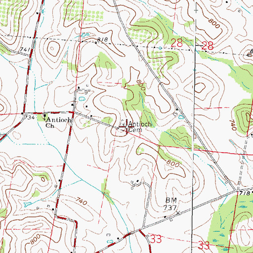 Topographic Map of Antioch Cemetery, OH
