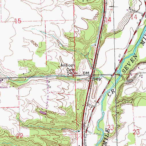 Topographic Map of Antioch Cemetery, OH