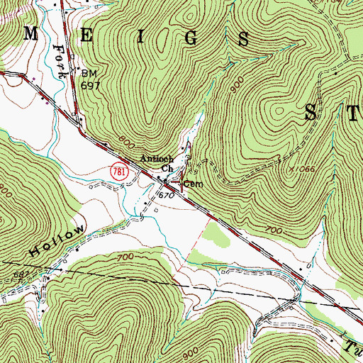Topographic Map of Antioch Church, OH