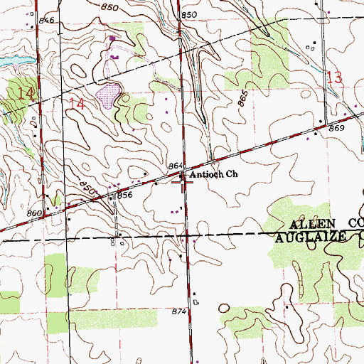 Topographic Map of Antioch Church, OH